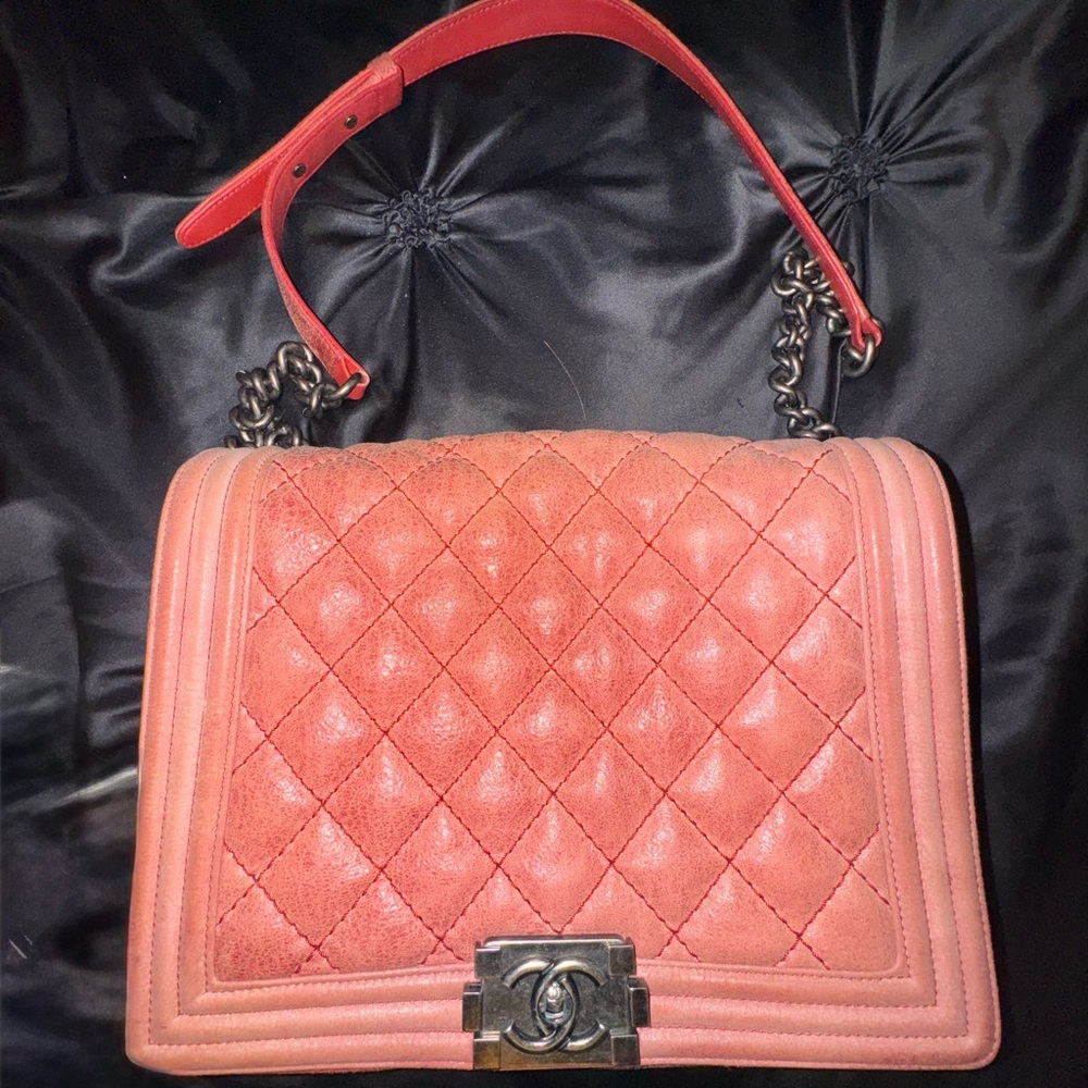 Chanel Pink Quilted Shoulder Bag with Iconic Boy Clasp